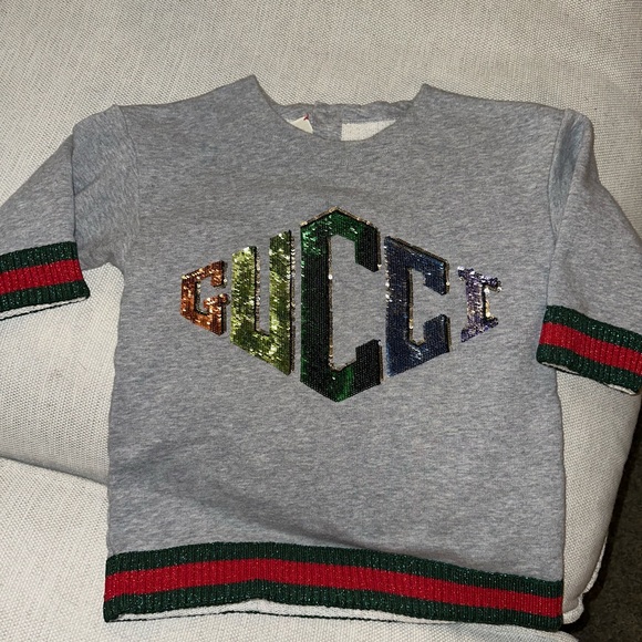 Gucci Kids Gray Sweatshirt with Multicolor Sequin Logo - Picture 1 of 6